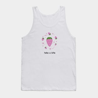 Cute strawberry and hearts with take a bite text Tank Top